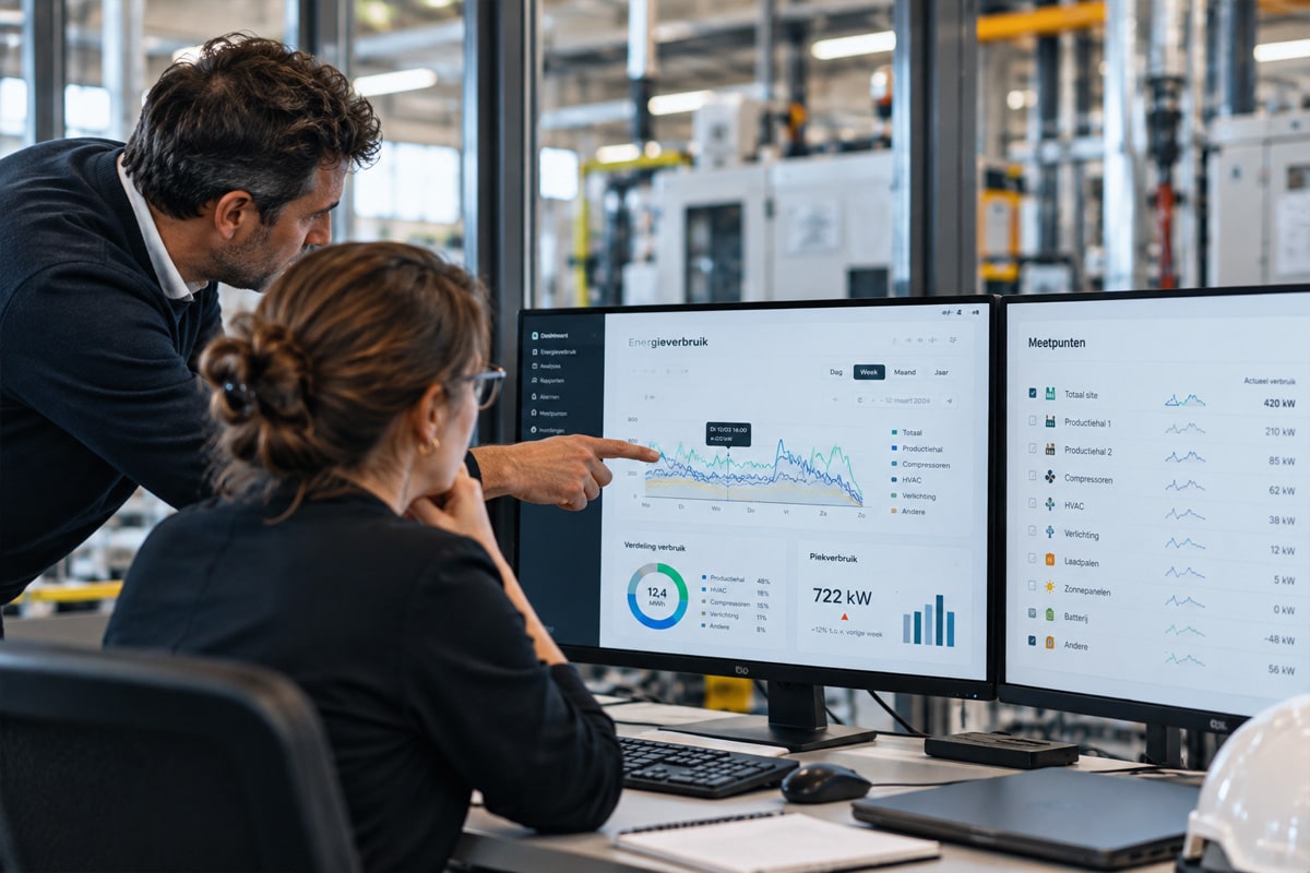 Analyse van energieverbruik en meetpunten op een energiemonitoringdashboard